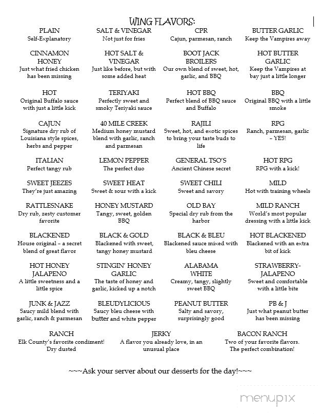 Summit Lodge and Grill - Ridgway, PA menu_pic