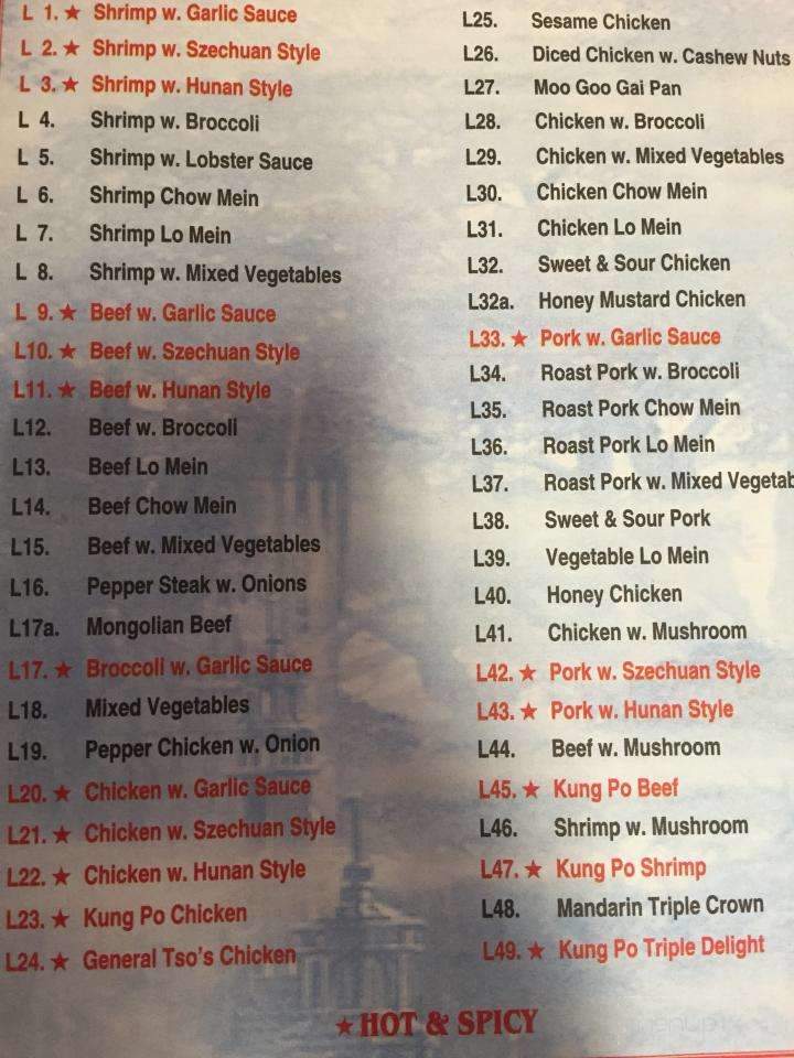 Menu Of Peking Restaurant In Cullman Al 35055