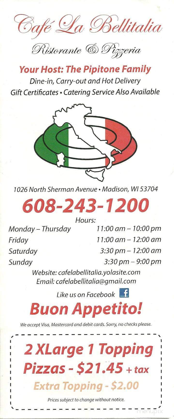 Cafe La Bellitalia - Madison, WI menu_pic