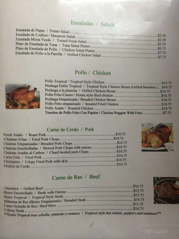 Tropical Family Restaurant - Trenton, NJ menu_pic