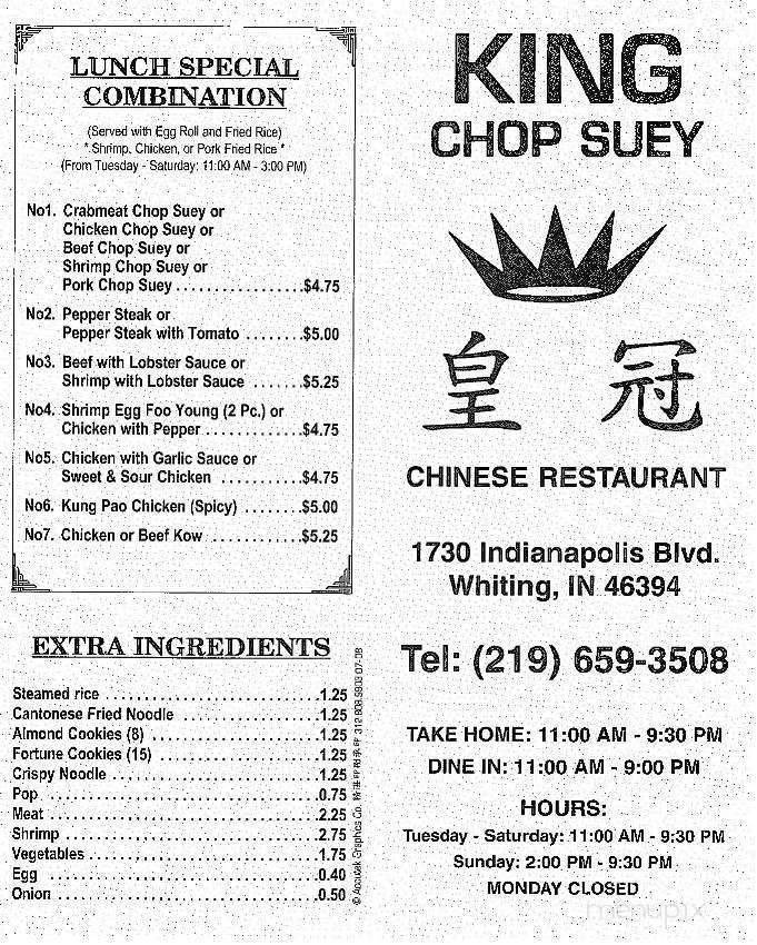king chop suey menu