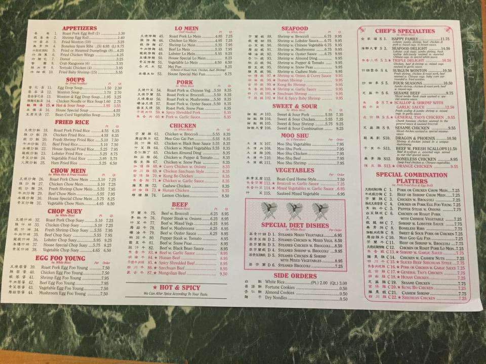 Hong Kong Restaurant - Aledo, IL menu_pic