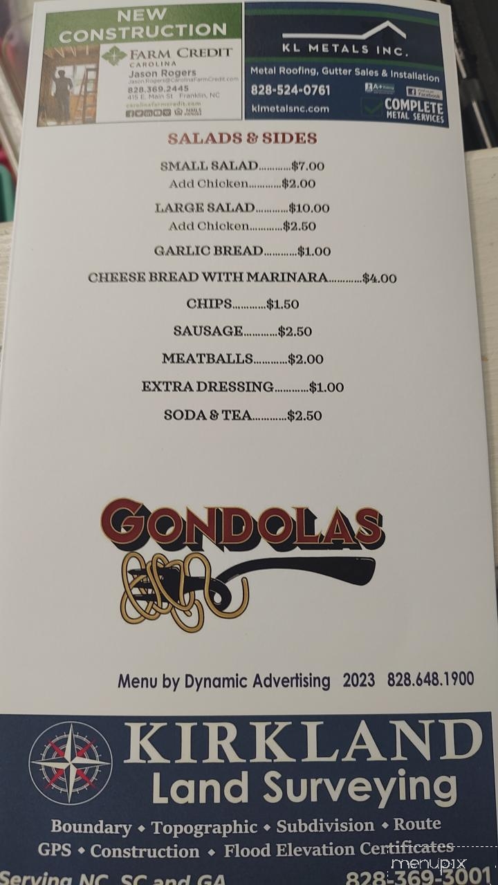 Gondolas - Franklin, NC menu_pic