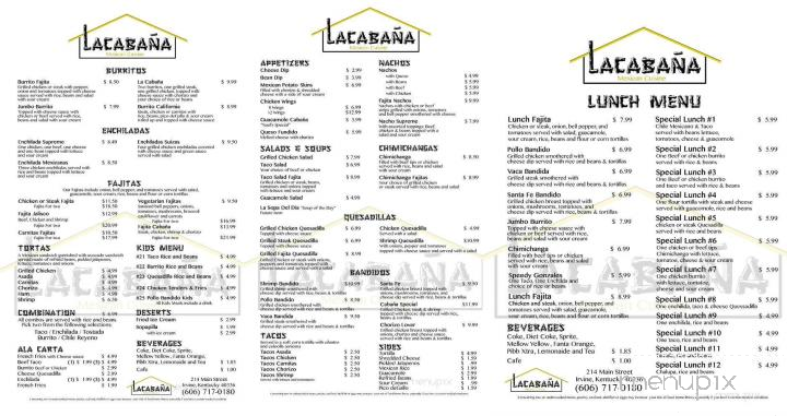 La Cabana - Irvine, KY menu_pic