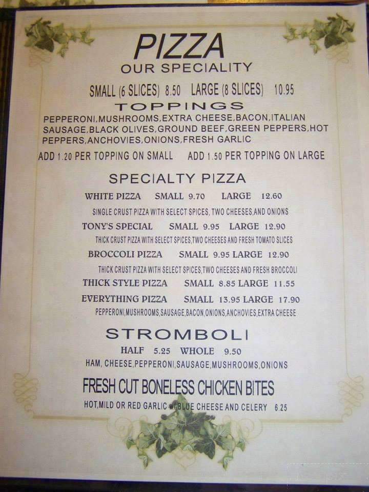 Tony's Pizzeria - Pittston, PA menu_pic