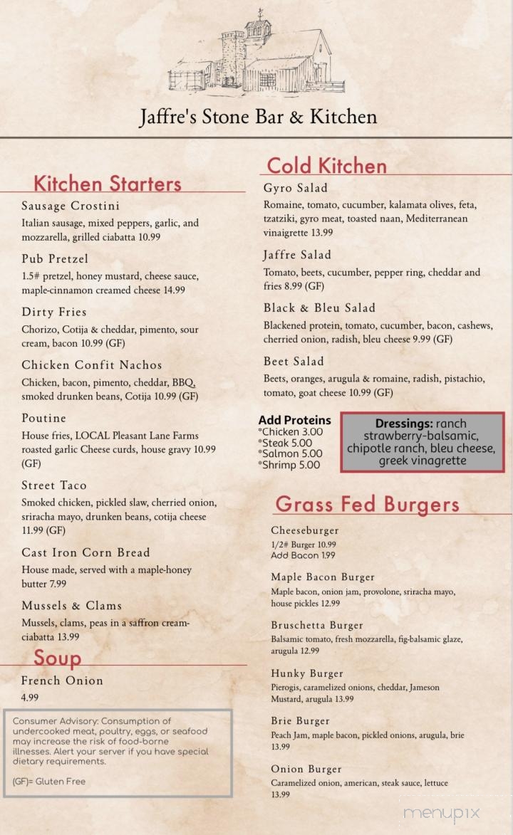 Jaffres Stone Bar & Kitchen - Latrobe, PA menu_pic