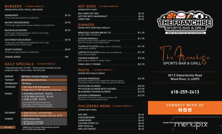Franchise Sports Bar & Grill - Wood River, IL menu_pic