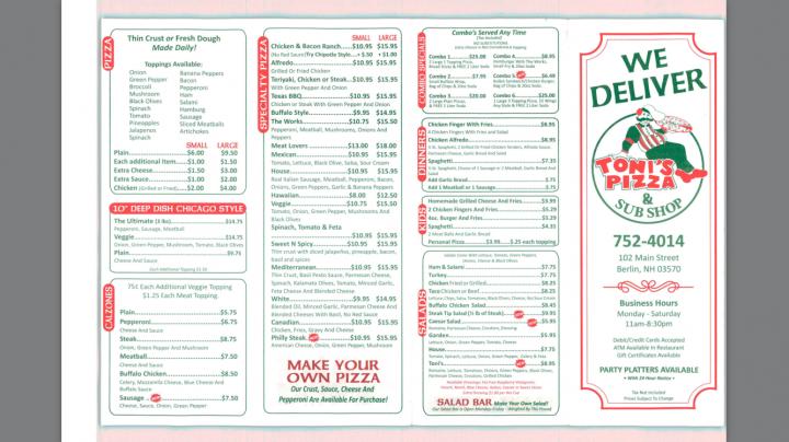 Toni's Pizza & Sub Shop - Berlin, NH menu_pic
