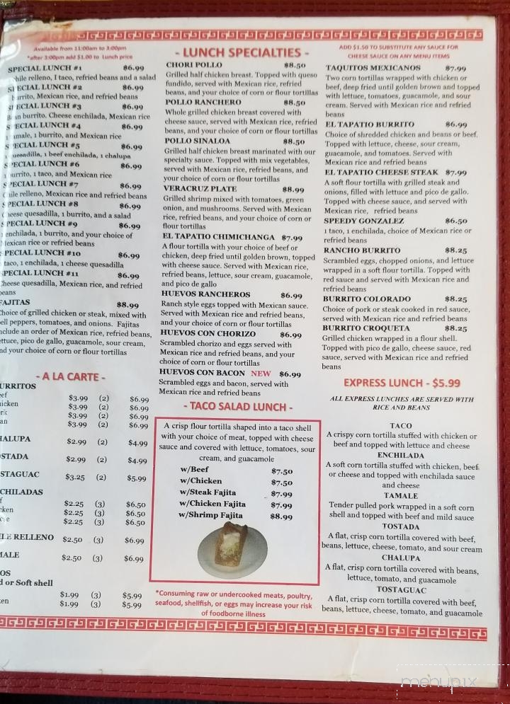 El Tapatio - Rock Falls, IL menu_pic