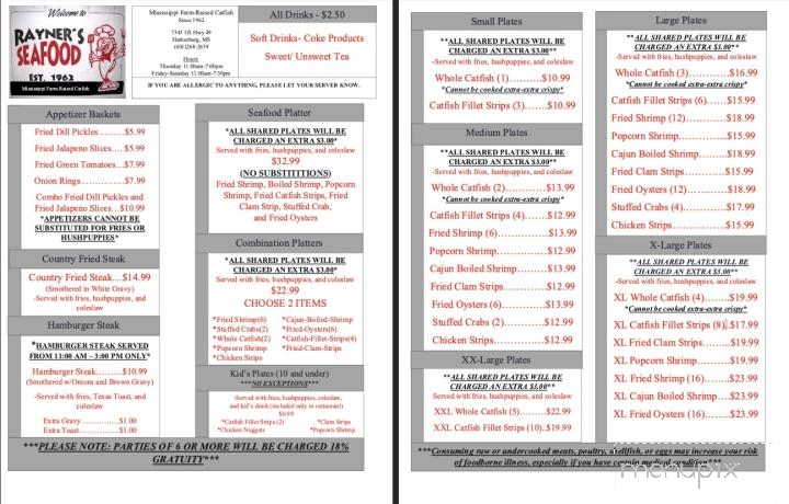 Rayner's Seafood House - Hattiesburg, MS menu_pic