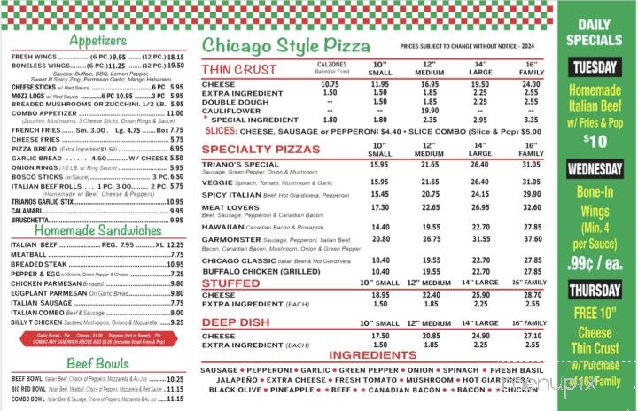 Triano's Pizza - Lombard, IL menu_pic