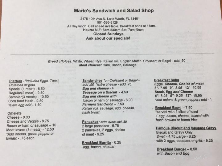 Marie's Sandwich & Salad Shop - Lake Worth, FL