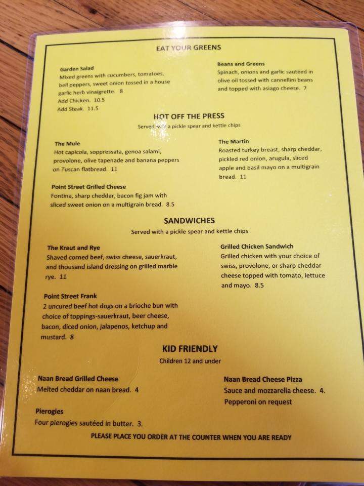 Point Street Tavern - Saltsburg, PA menu_pic