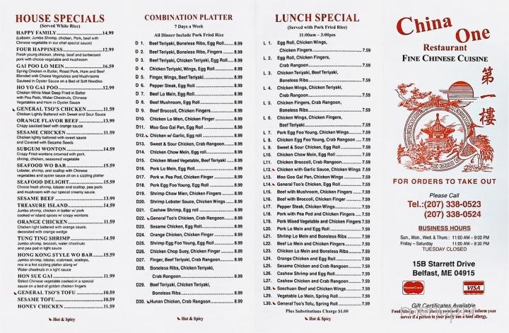 China One - Belfast, ME menu_pic