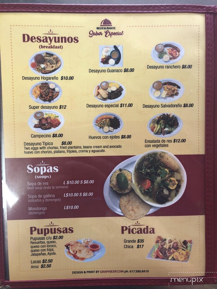 Restaurante Sabor Especial - Chelsea, MA menu_pic