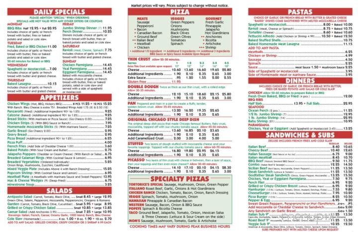 Tortorice's Pizzeria - Downers Grove, IL menu_pic