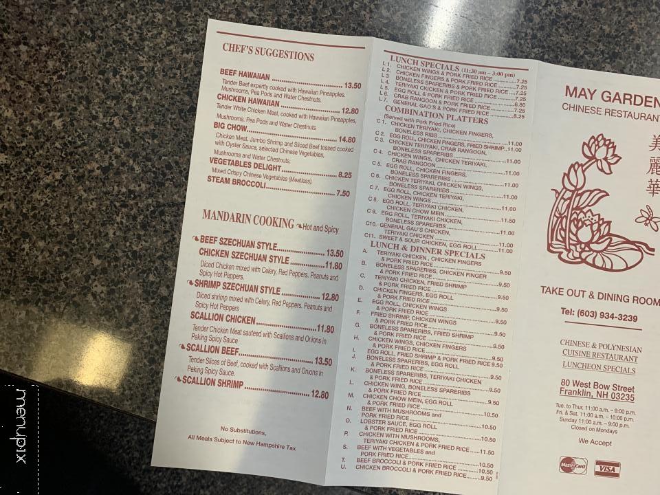 May Garden - Franklin, NH menu_pic