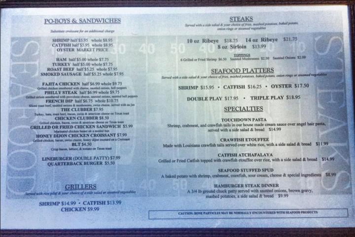 Sidelines - Zachary, LA menu_pic