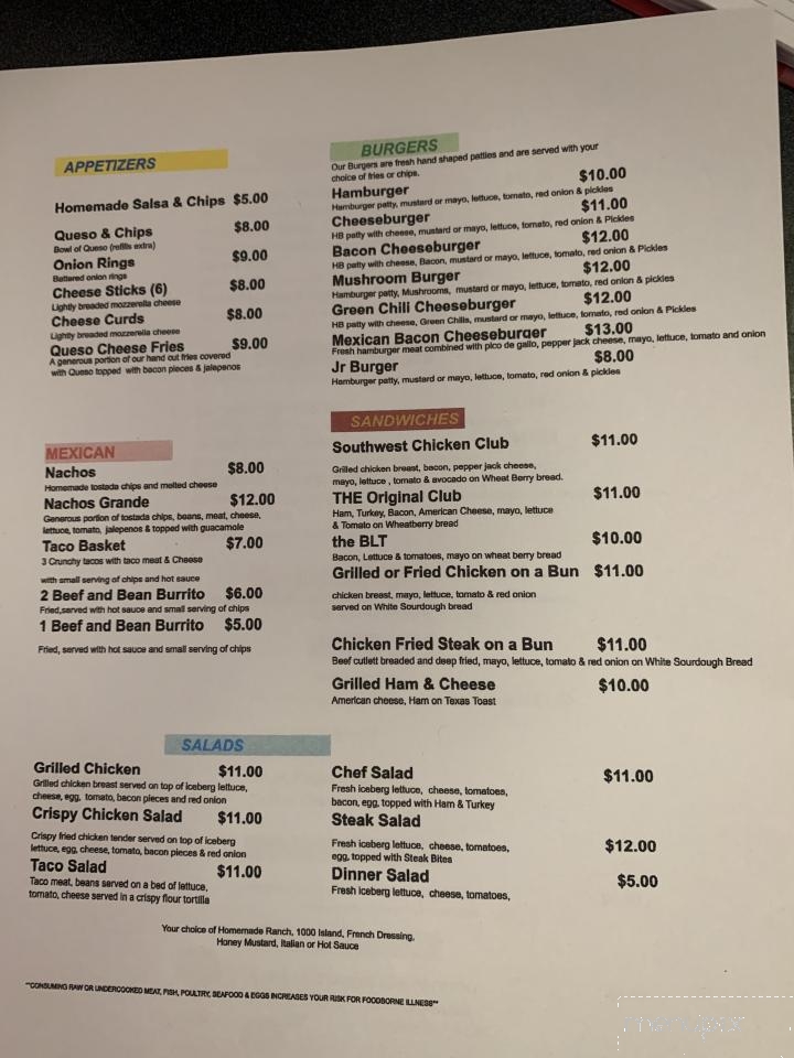 Jeffs Restaurant - Kress, TX menu_pic