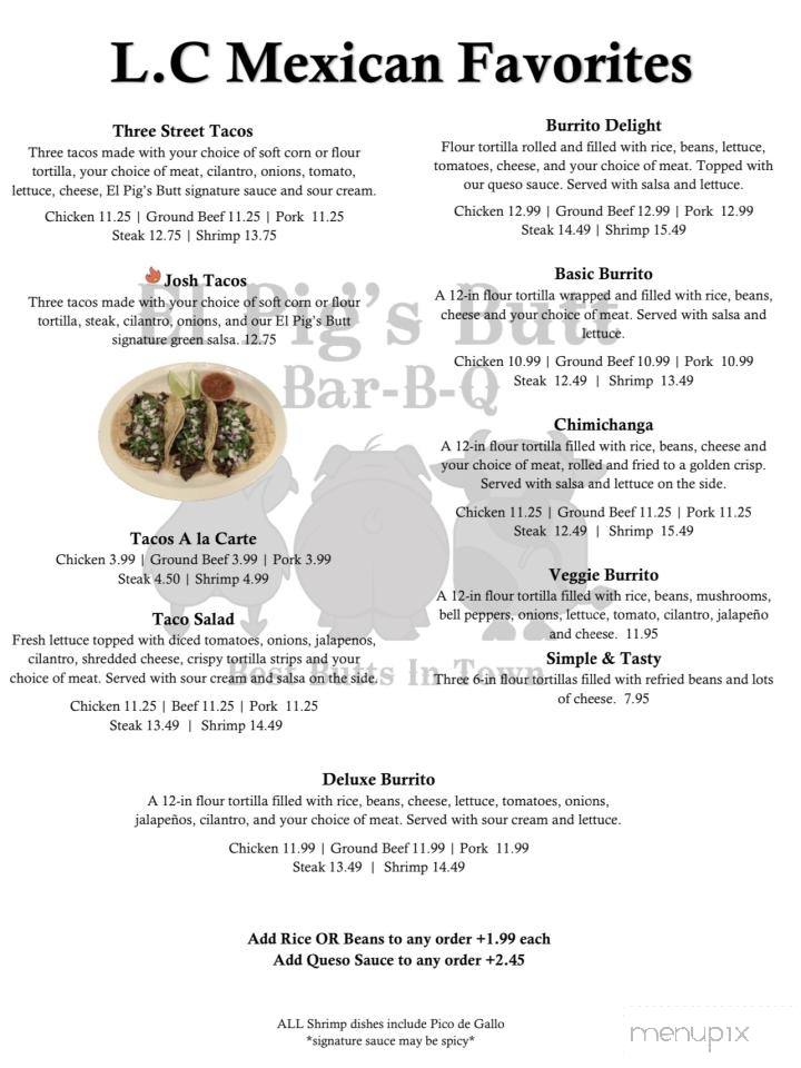El Pig's Butt Bar-B-Q - Kewaskum, WI menu_pic