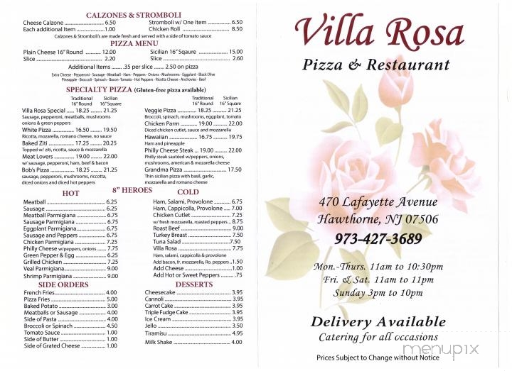 Villa Rosa Restaurant - Hawthorne, NJ menu_pic