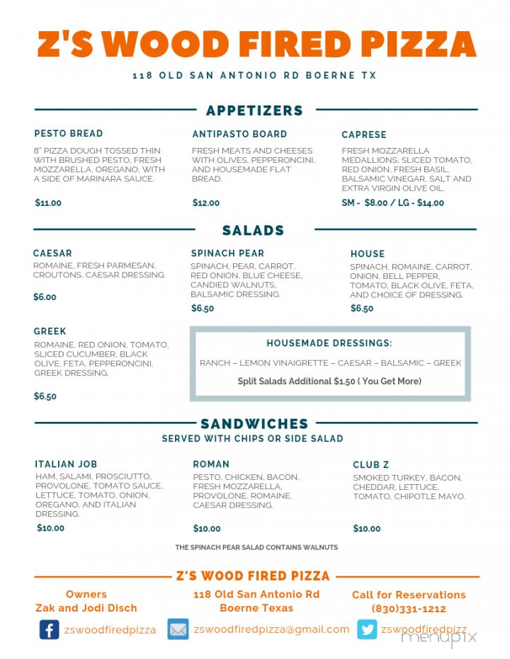 Z's Wood Fired Pizza - Boerne, TX menu_pic