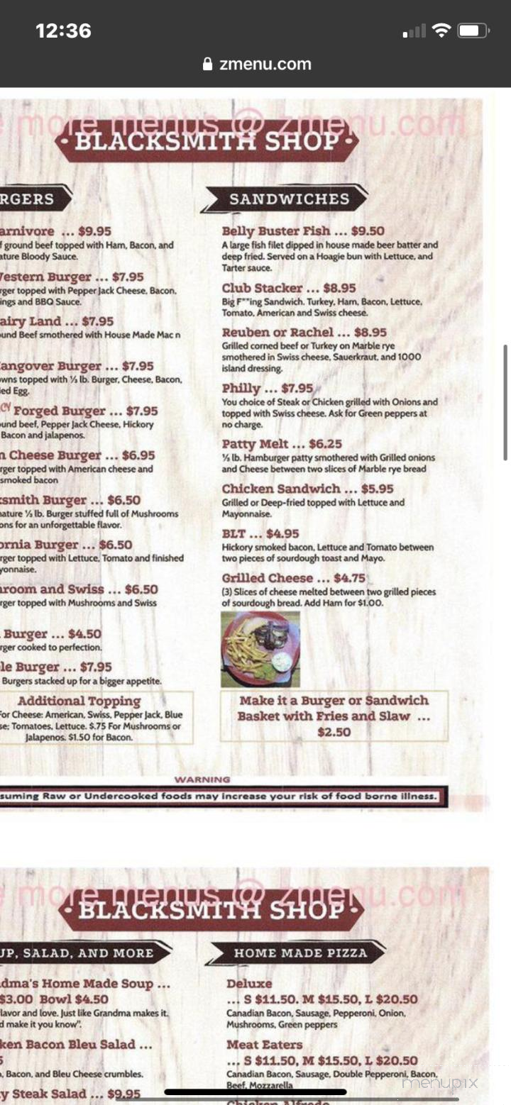 Blacksmith Shoppe Restaurant - Rolling Prairie, IN menu_pic