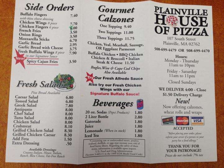 Plainville House Of Pizza - Plainville, MA