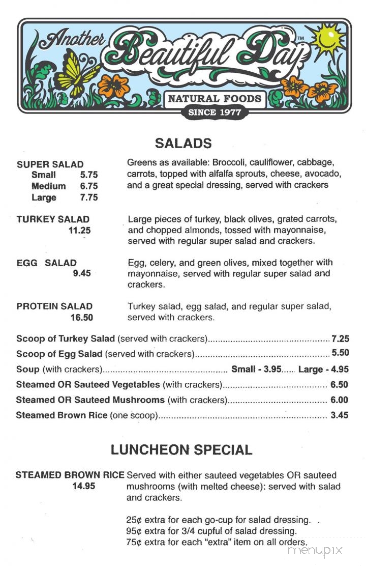 Another Beautiful Day Natural - Mandeville, LA menu_pic
