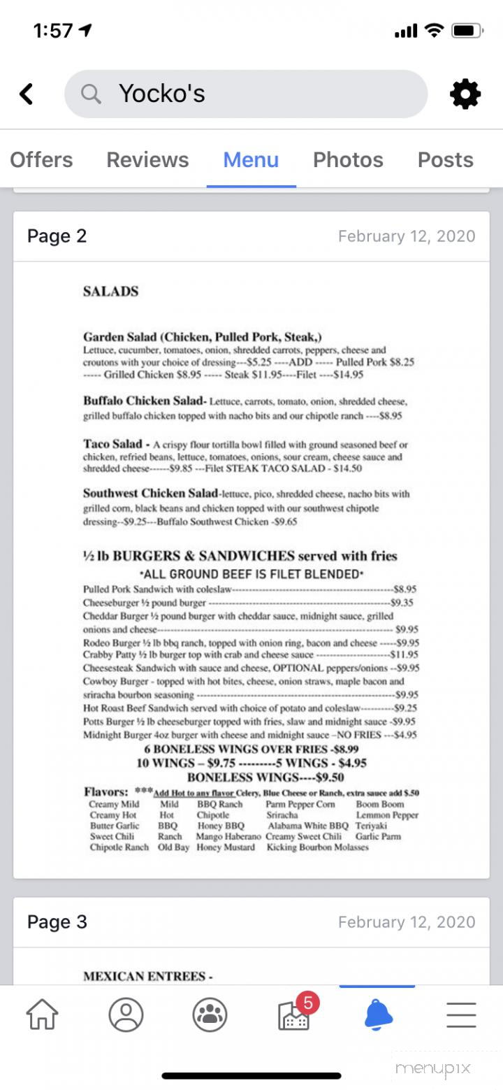 Yockos - Minersville, PA menu_pic