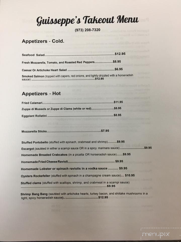 Guisseppe's Restaurant - Newfoundland, NJ menu_pic