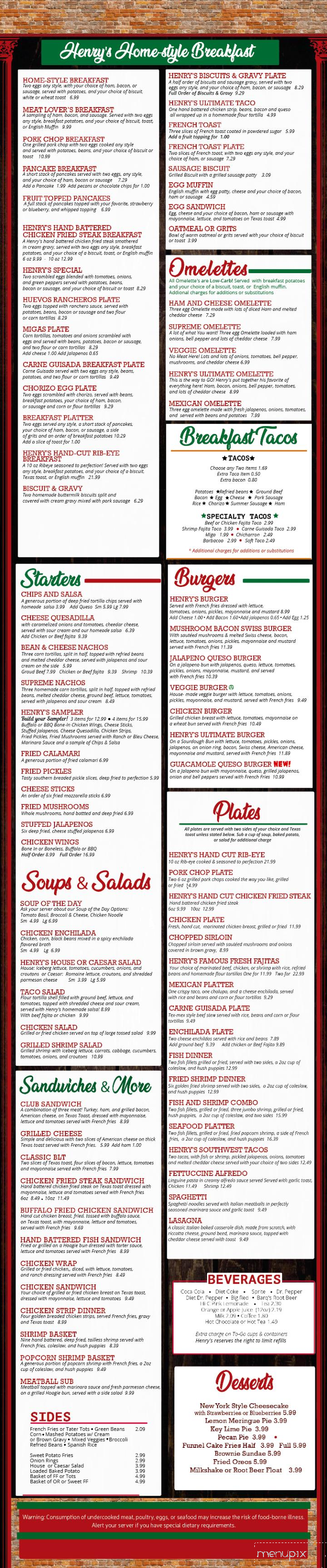 Henry's Restaurant - Lockhart, TX menu_pic