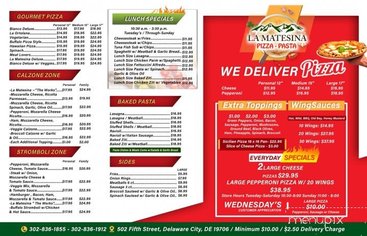 La Matesina Pizza Pasta - Delaware City, DE menu_pic