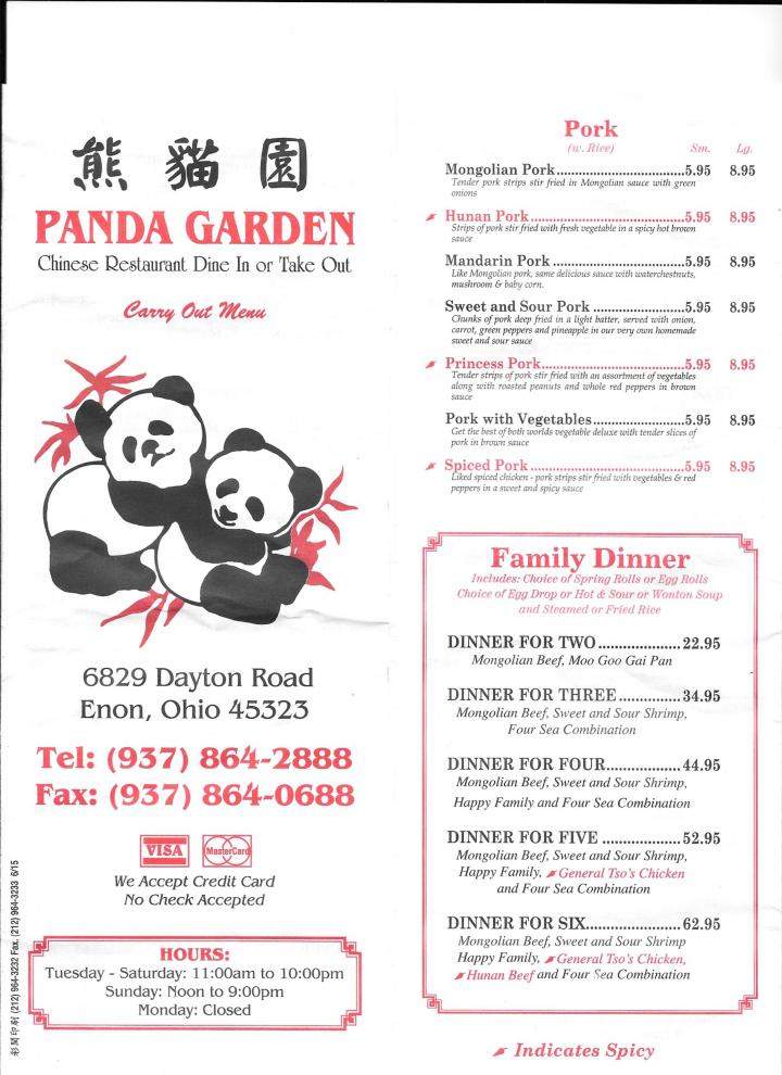 Online Menu Of Panda Garden Enon Oh