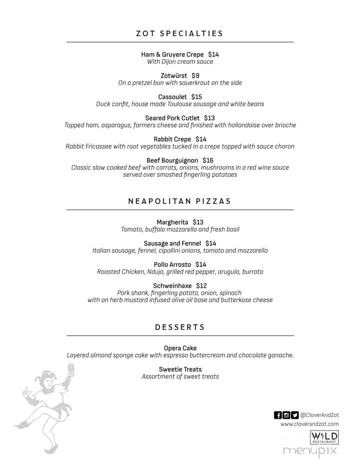 Clover & Zot - Baileys Harbor, WI menu_pic