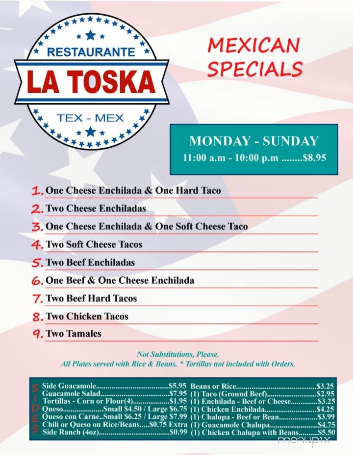 La Toska - Cedar Hill, TX menu_pic