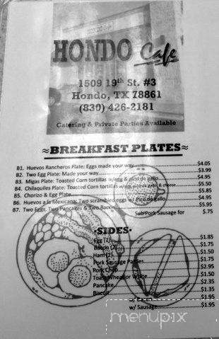 Hondo Cafe - Hondo, TX menu_pic
