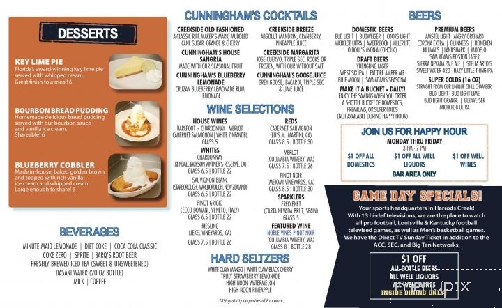 Cunningham's Creekside - Prospect, KY menu_pic