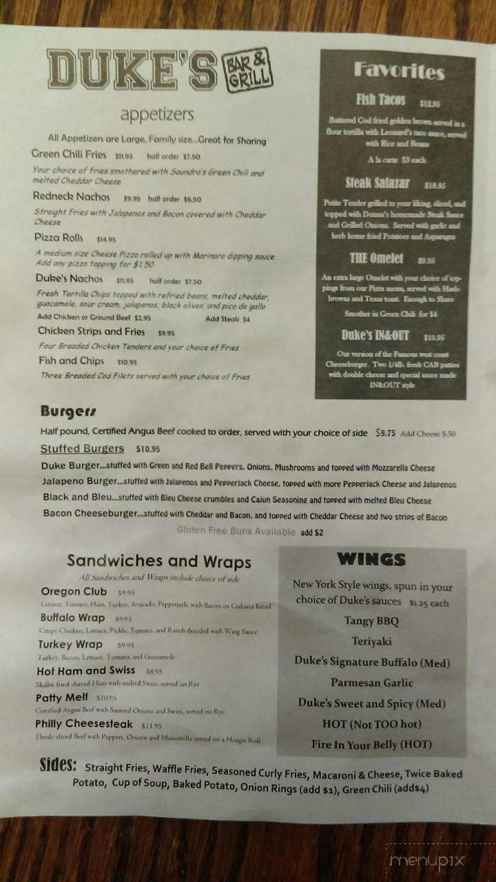 Duke's Bar and Grill - Saratoga, WY menu_pic