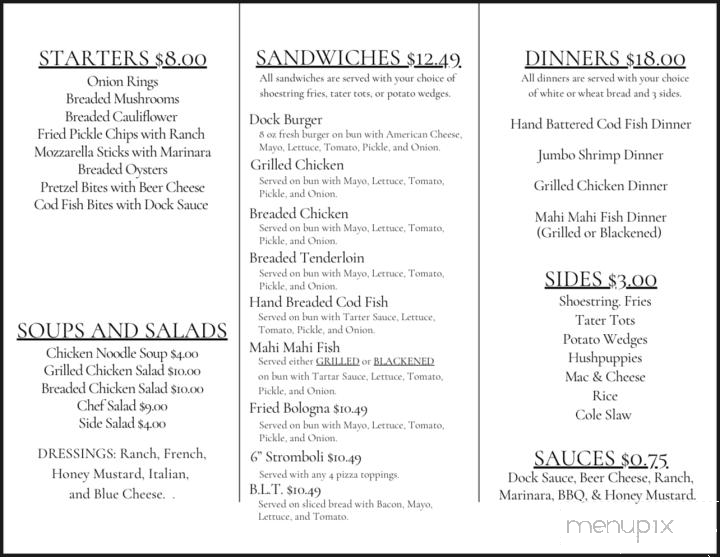 The Dock Restaurant and Bar - Leavenworth, IN menu_pic