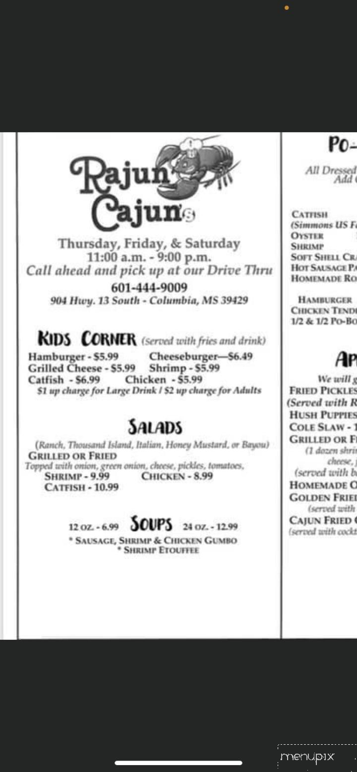 Rajun Cajun's - Columbia, MS menu_pic