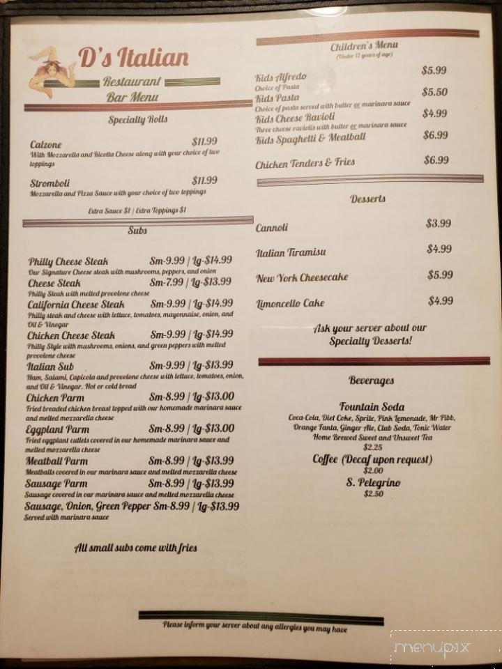 D's Italian Restaurant - Bolivia, NC menu_pic