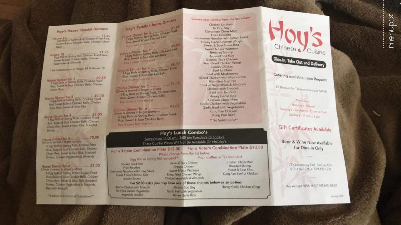 Hoy's Chinese Cuisine - Simcoe, ON menu_pic