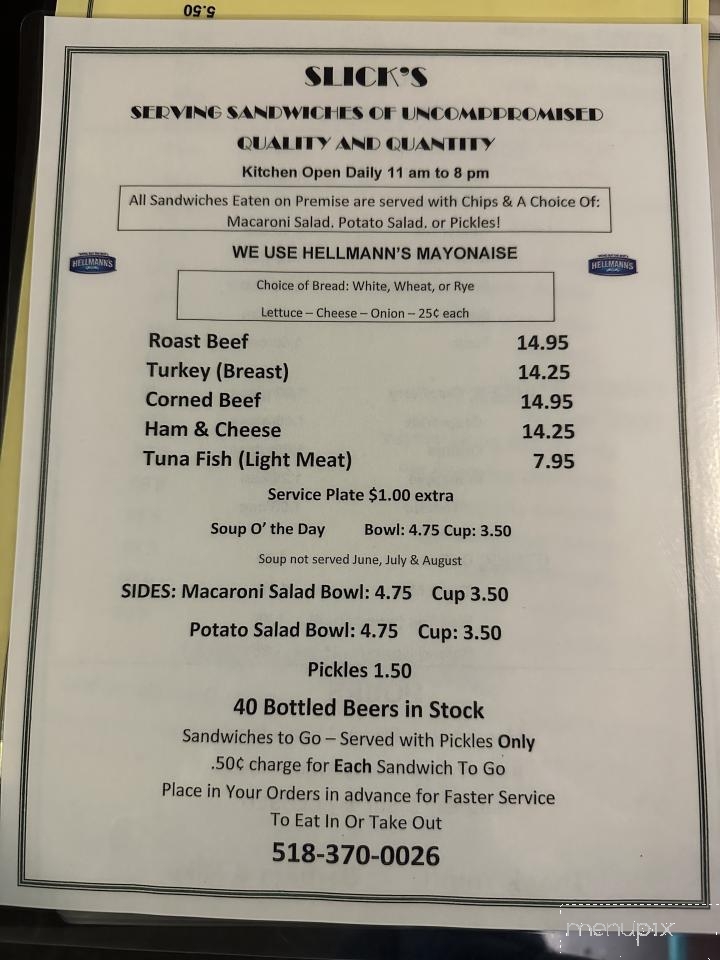Slick's Restaurant - Schenectady, NY menu_pic