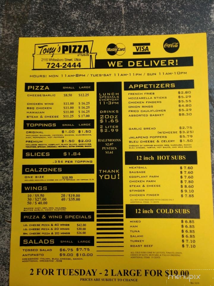 Tony's Pizza Of Yorkville - Utica, NY