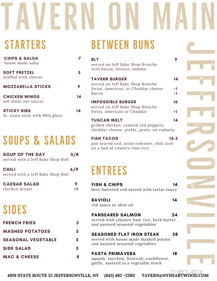 Tavern on Main - Jeffersonville, NY menu_pic