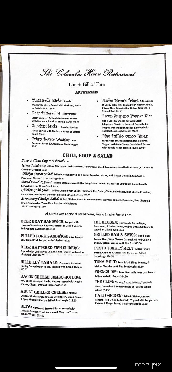 Columbia House Restaurant - Columbia, CA menu_pic