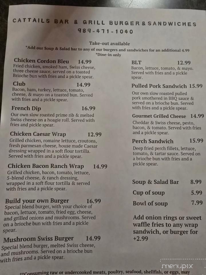 Cattails Bar & Grill, LLC - Ossineke, MI menu_pic