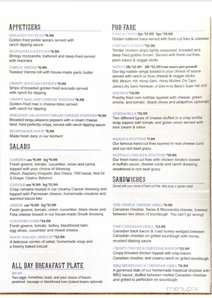Banjo's Grill - Hastings, ON menu_pic