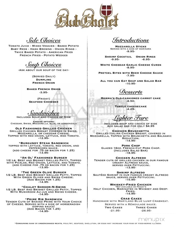 Club Chalet - Green Bay, WI menu_pic